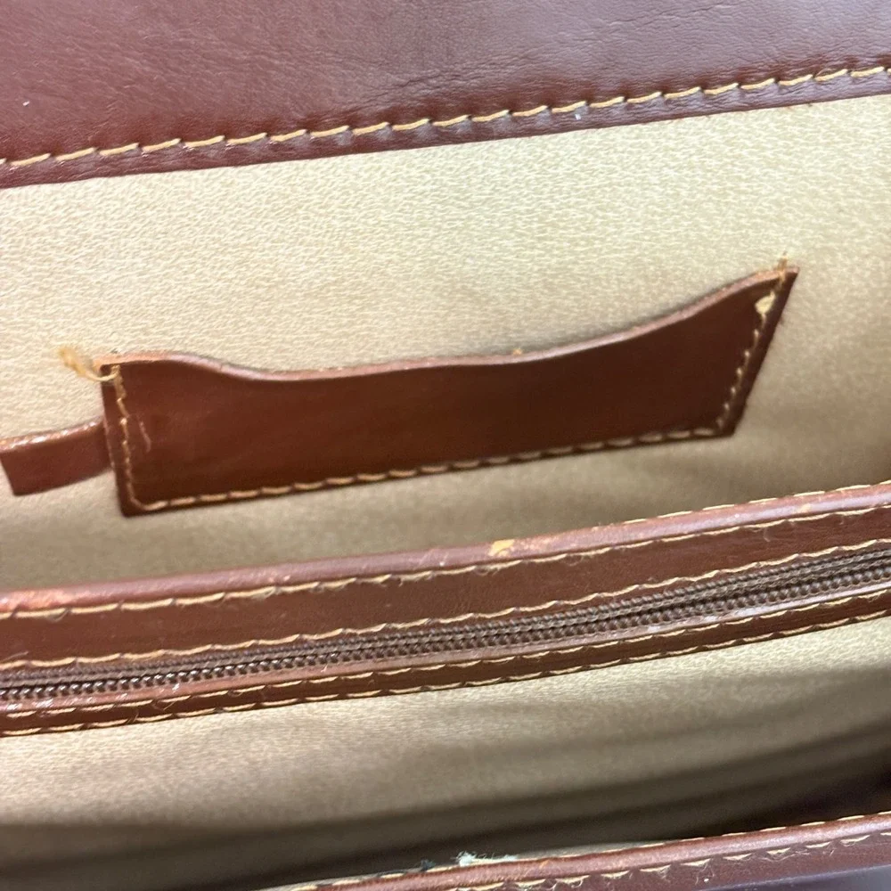 Mens Leather Briefcase Large Brown Made in Italy Vintage Satchel Attache Career